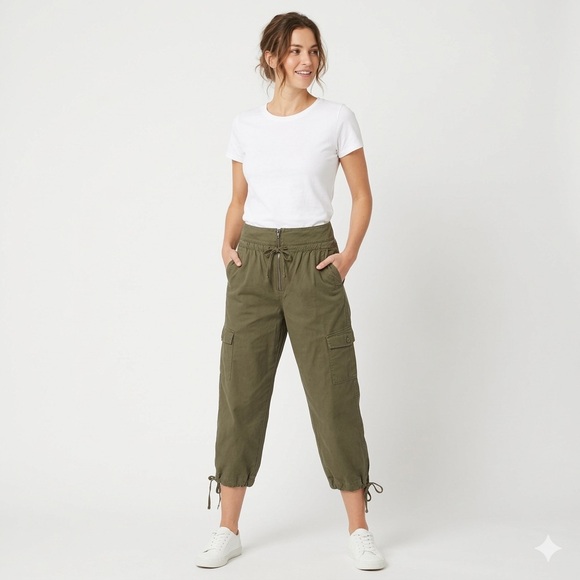 Venus Woman’s Olive Green Cargo Tie-Hem Utility Crop Pants — Size 14 - Picture 3 of 12